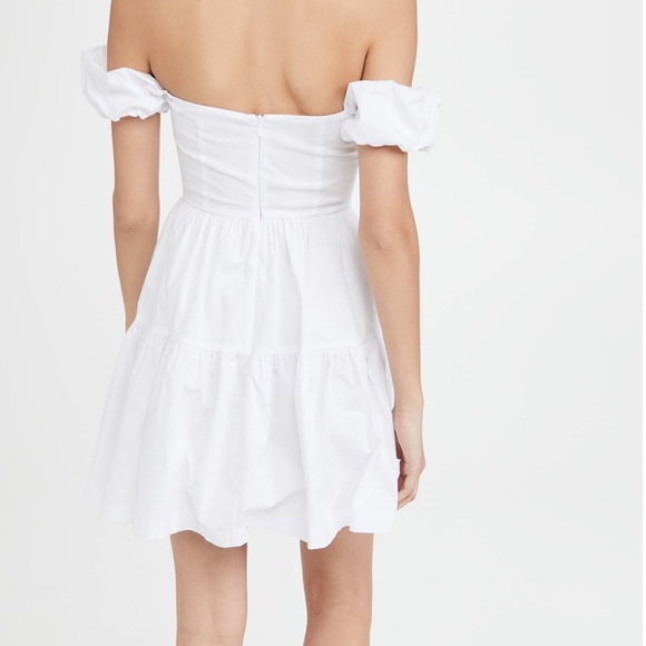 Staud Mini Elio Dress in White / Off The Shoulder Prairie Dress w/ Puffy Sleeves - Picture 2 of 13